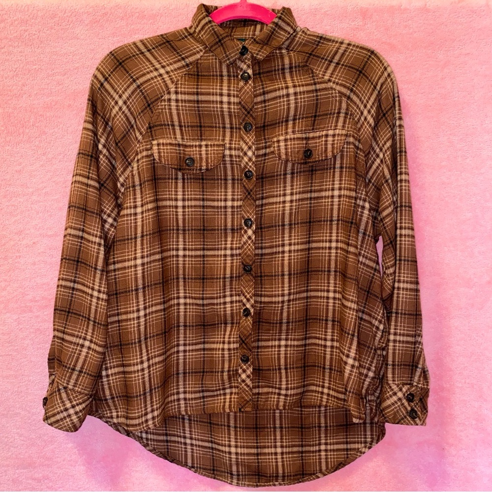 Wild Fable Chocolate Brown Flannel Shirt Cream Extra Small XS Festival
